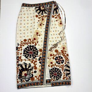 FARM Rio Floral Fan Wrap Midi Skirt Size Small Off White Tapestry Tassled